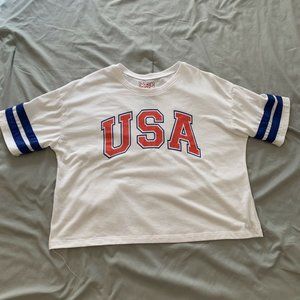 Modern Lux Womens Juniors White USA Crop Top S